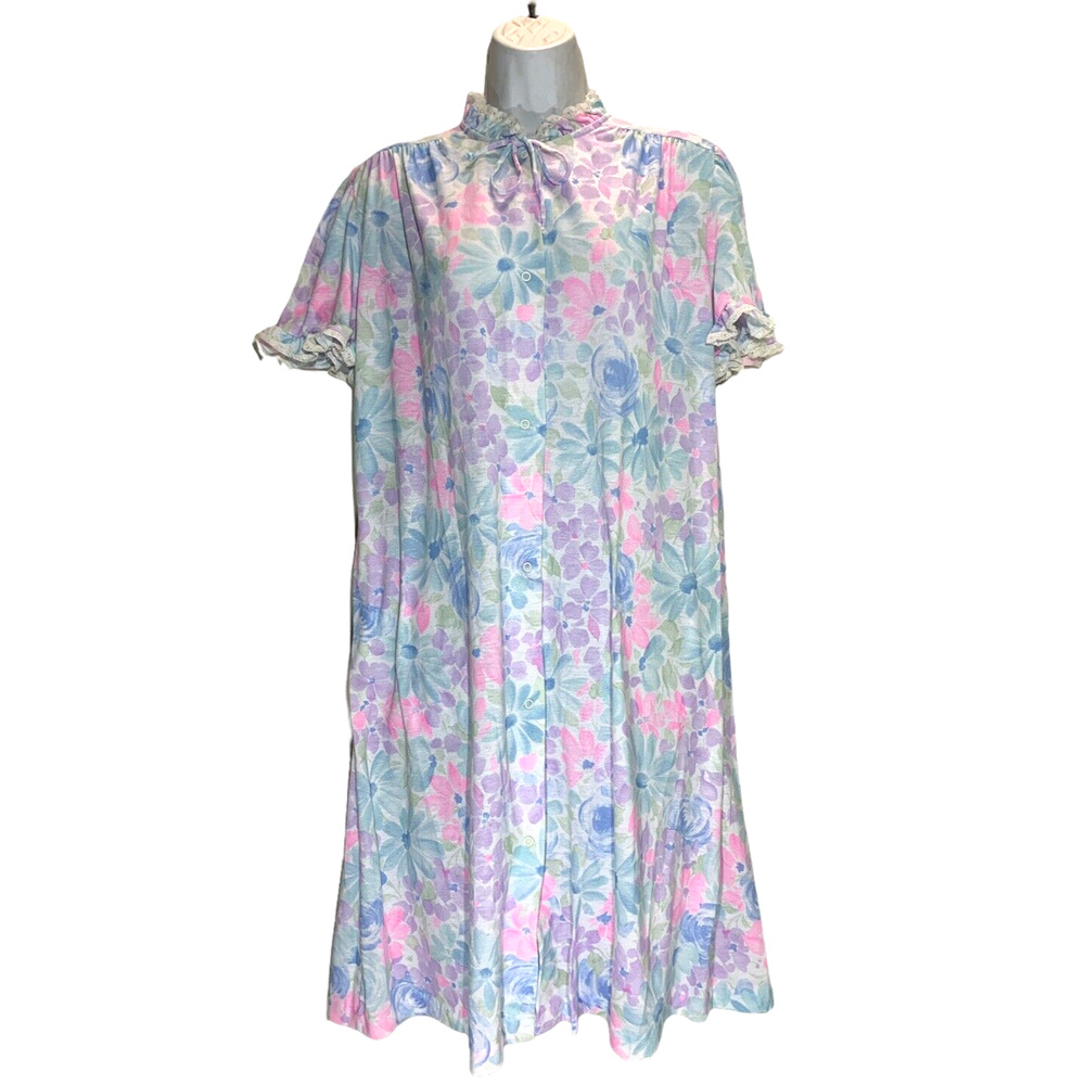 Miss Elaine Nightgown Women’s Large Floral Stretch Button-down Sleepwear